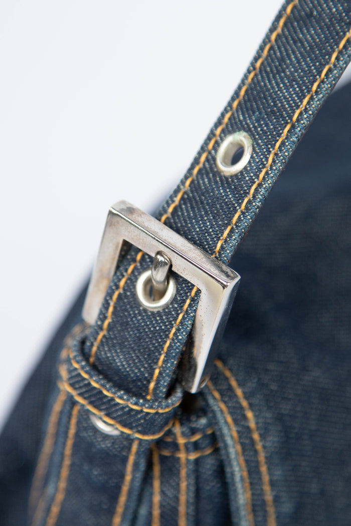 Vintage Fendi Denim Mamma Baguette Shoulder Bag