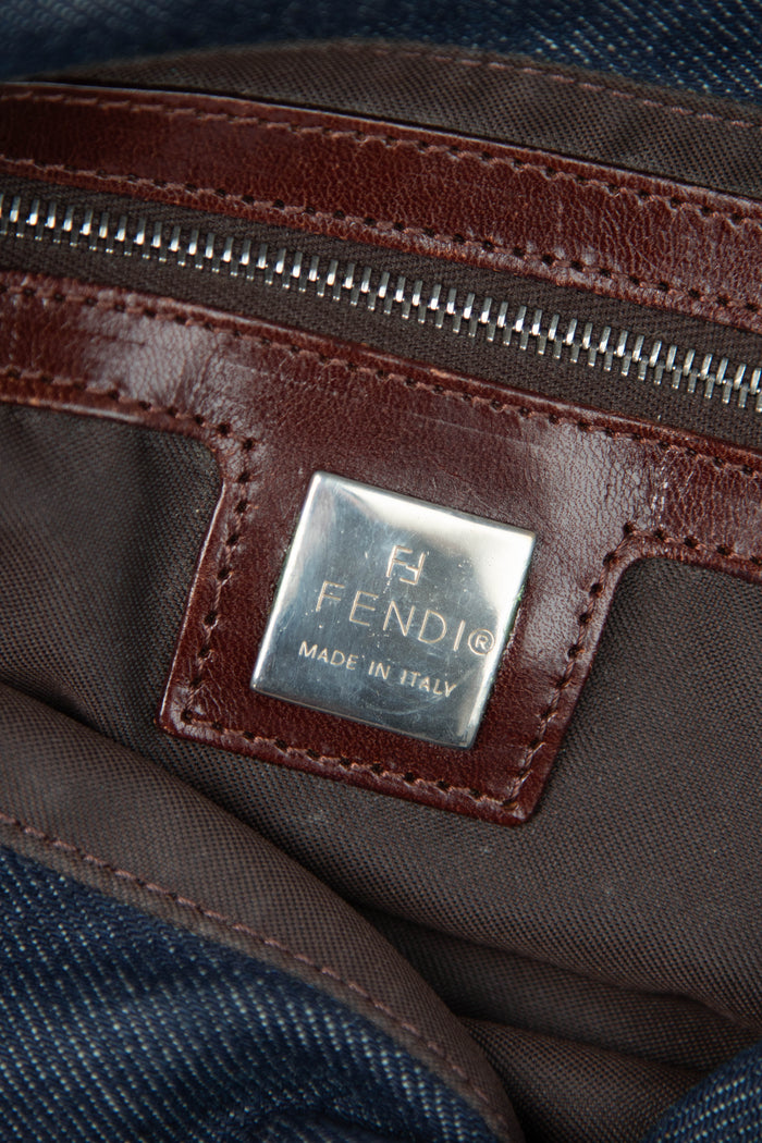 Vintage Fendi Denim Mamma Baguette Shoulder Bag