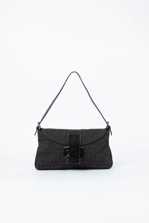 Vintage Fendi Black Zucca Baguette Shoulder Bag