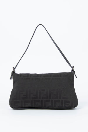 Vintage Fendi Black Zucca Baguette Shoulder Bag