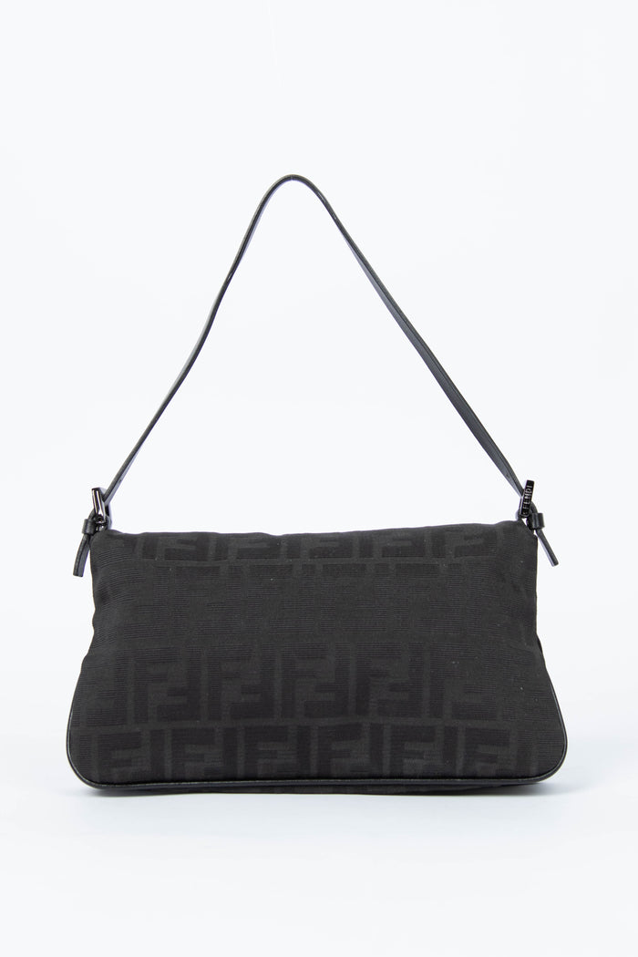 Vintage Fendi Black Zucca Baguette Shoulder Bag