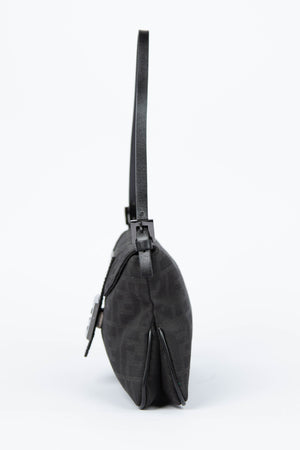 Vintage Fendi Black Zucca Baguette Shoulder Bag