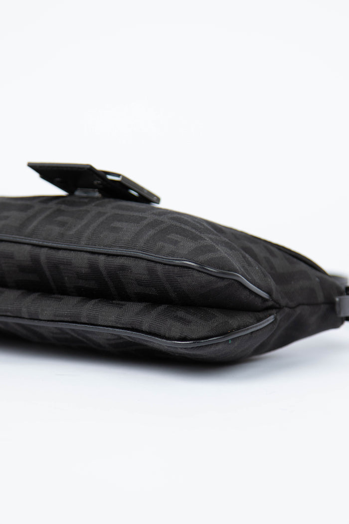 Vintage Fendi Black Zucca Baguette Shoulder Bag