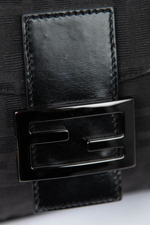 Vintage Fendi Black Zucca Baguette Shoulder Bag