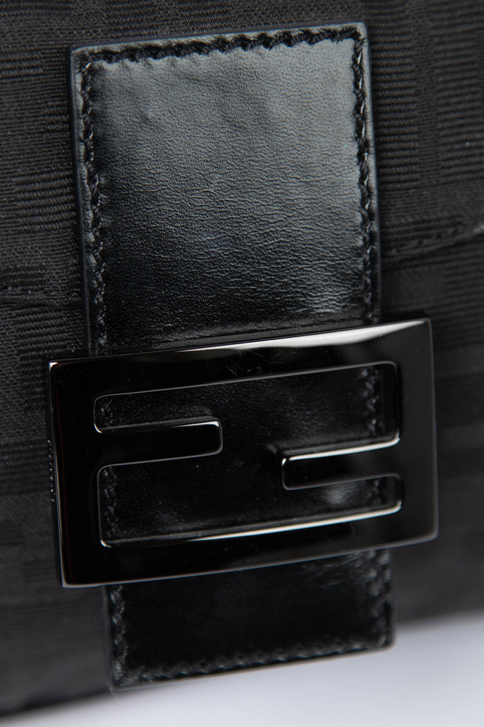 Vintage Fendi Black Zucca Baguette Shoulder Bag