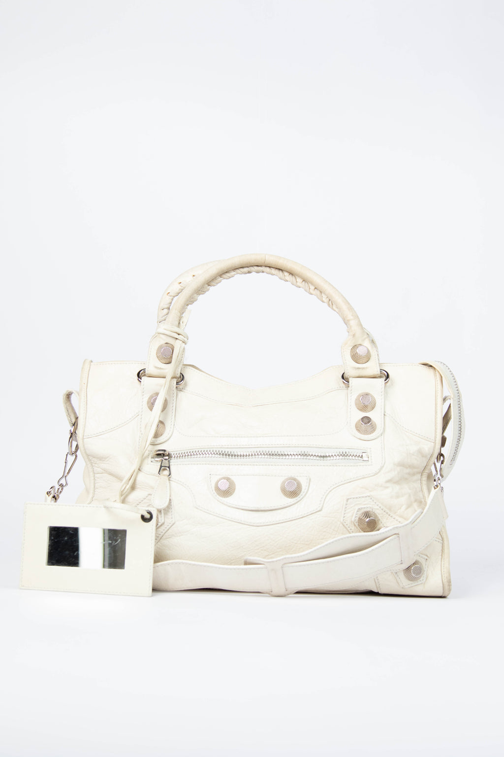 2010s Balenciaga Ivory Leather Giant City Bag SHW