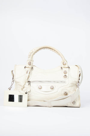 2010s Balenciaga Ivory Leather Giant City Bag SHW