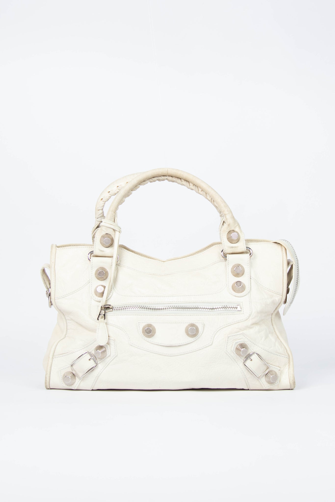 2010s Balenciaga Ivory Leather Giant City Bag SHW