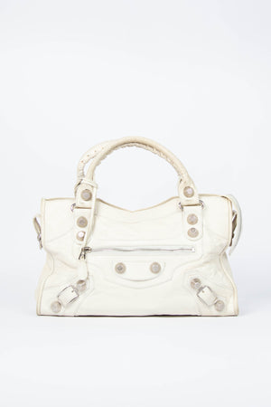 2010s Balenciaga Ivory Leather Giant City Bag SHW