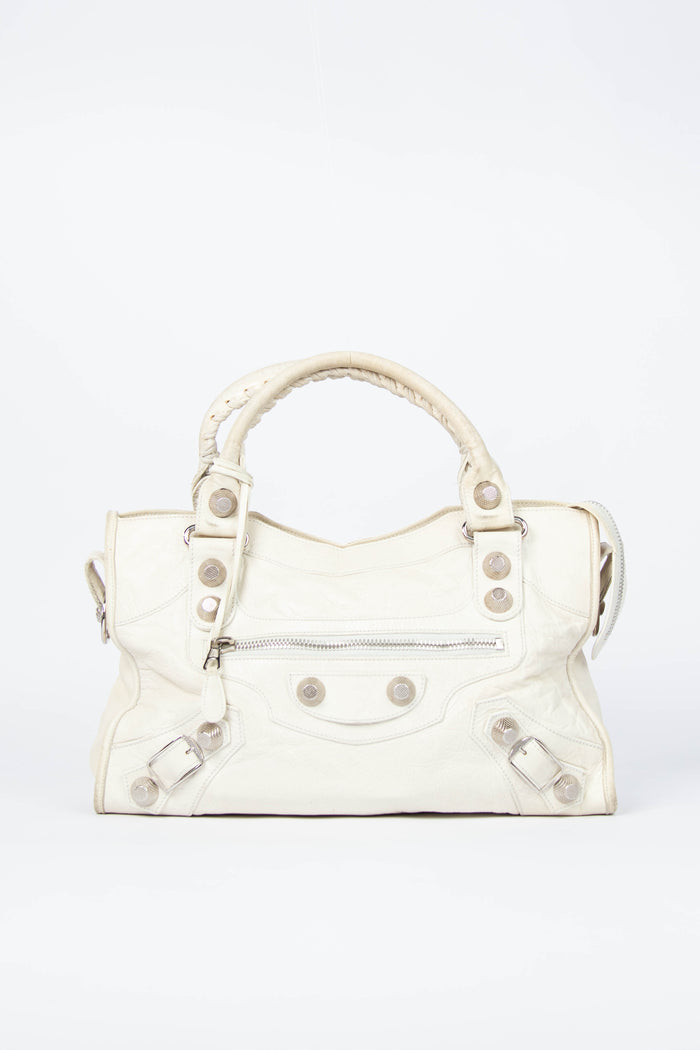 2010s Balenciaga Ivory Leather Giant City Bag SHW