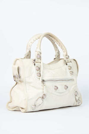 2010s Balenciaga Ivory Leather Giant City Bag SHW