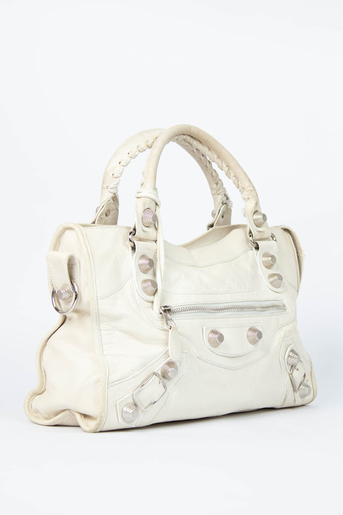2010s Balenciaga Ivory Leather Giant City Bag SHW
