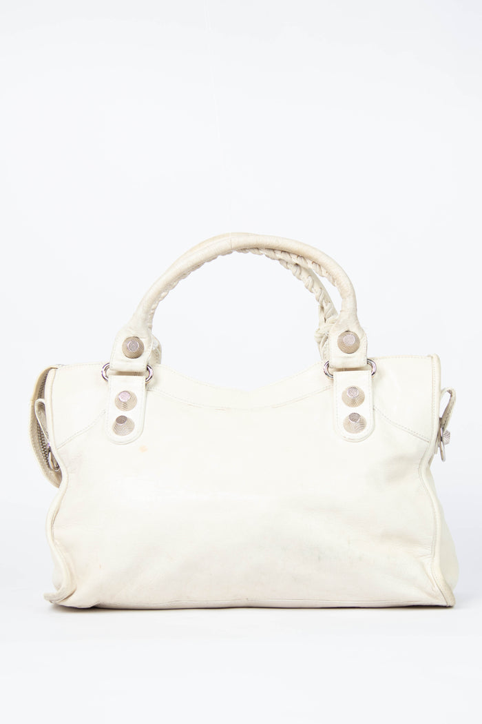2010s Balenciaga Ivory Leather Giant City Bag SHW