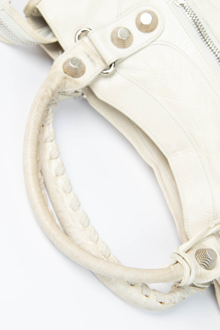 2010s Balenciaga Ivory Leather Giant City Bag SHW