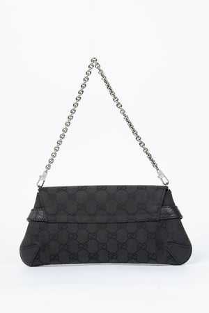RARE Vintage Gucci Black GG Monogram Horsebit Shoulder Bag