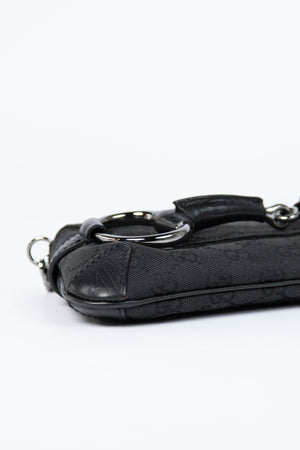 RARE Vintage Gucci Black GG Monogram Horsebit Shoulder Bag