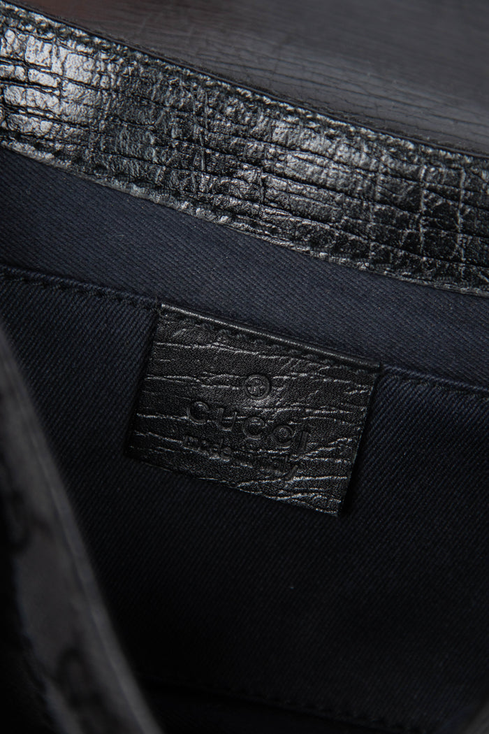 RARE Vintage Gucci Black GG Monogram Horsebit Shoulder Bag