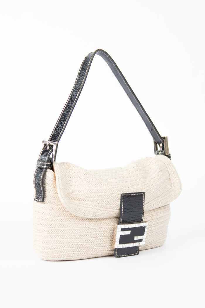 RARE Vintage Fendi Crystal Wicker Baguette Shoulder Bag