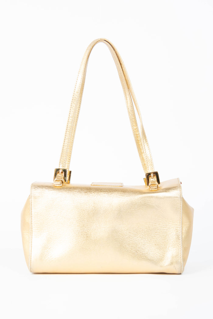 Vintage Fendi Gold Lambskin Boxy Shoulder Bag