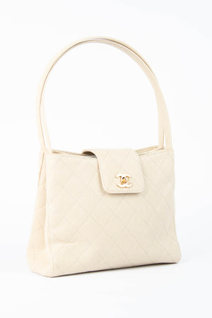 2000s Chanel Cream Canvas Shoulder Shoulder Bag 24k GHW