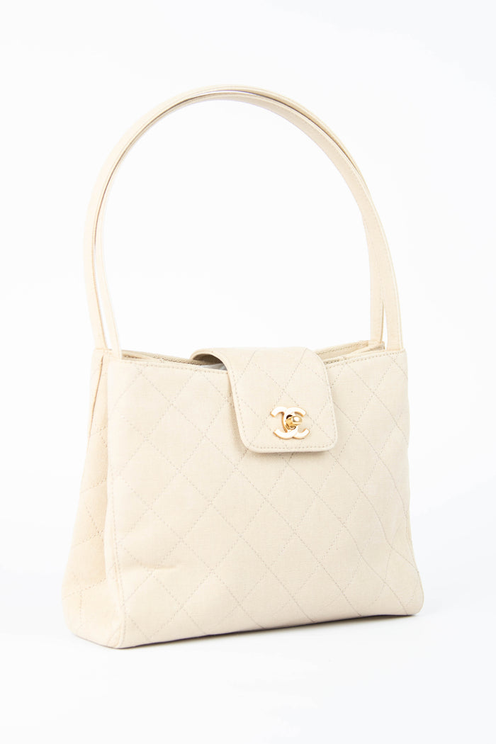 2000s Chanel Cream Canvas Shoulder Shoulder Bag 24k GHW