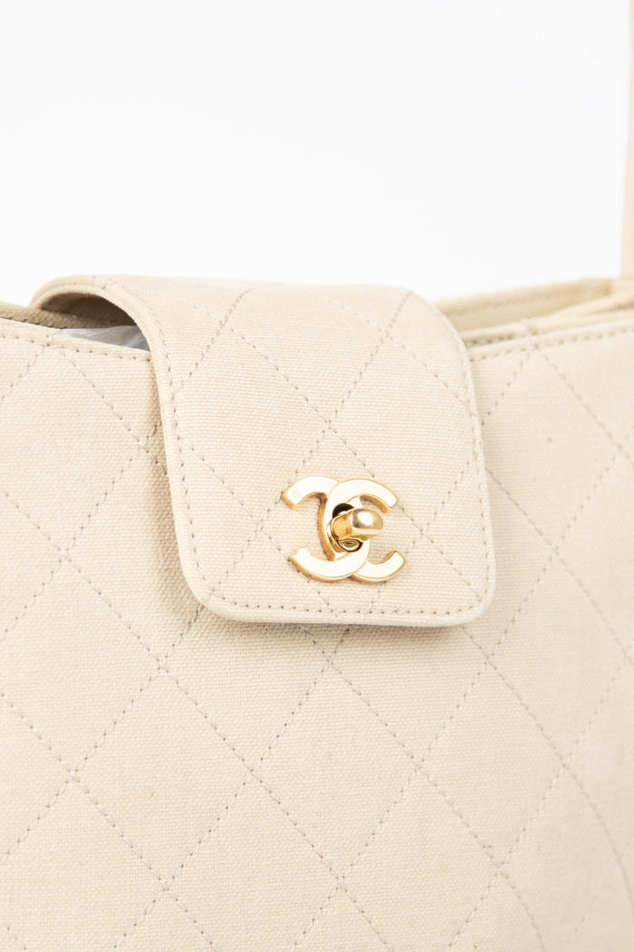 2000s Chanel Cream Canvas Shoulder Shoulder Bag 24k GHW