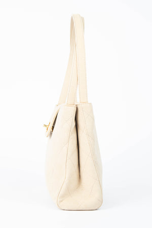 2000s Chanel Cream Canvas Shoulder Shoulder Bag 24k GHW