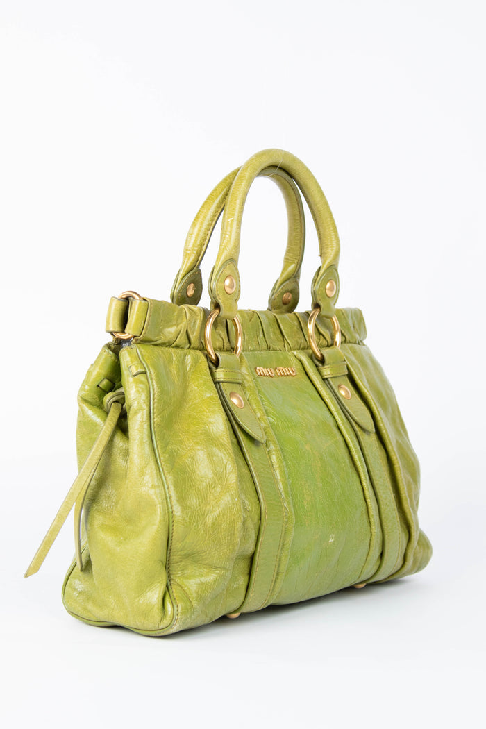2000s Miu Miu Green Vitello Shoulder Bag