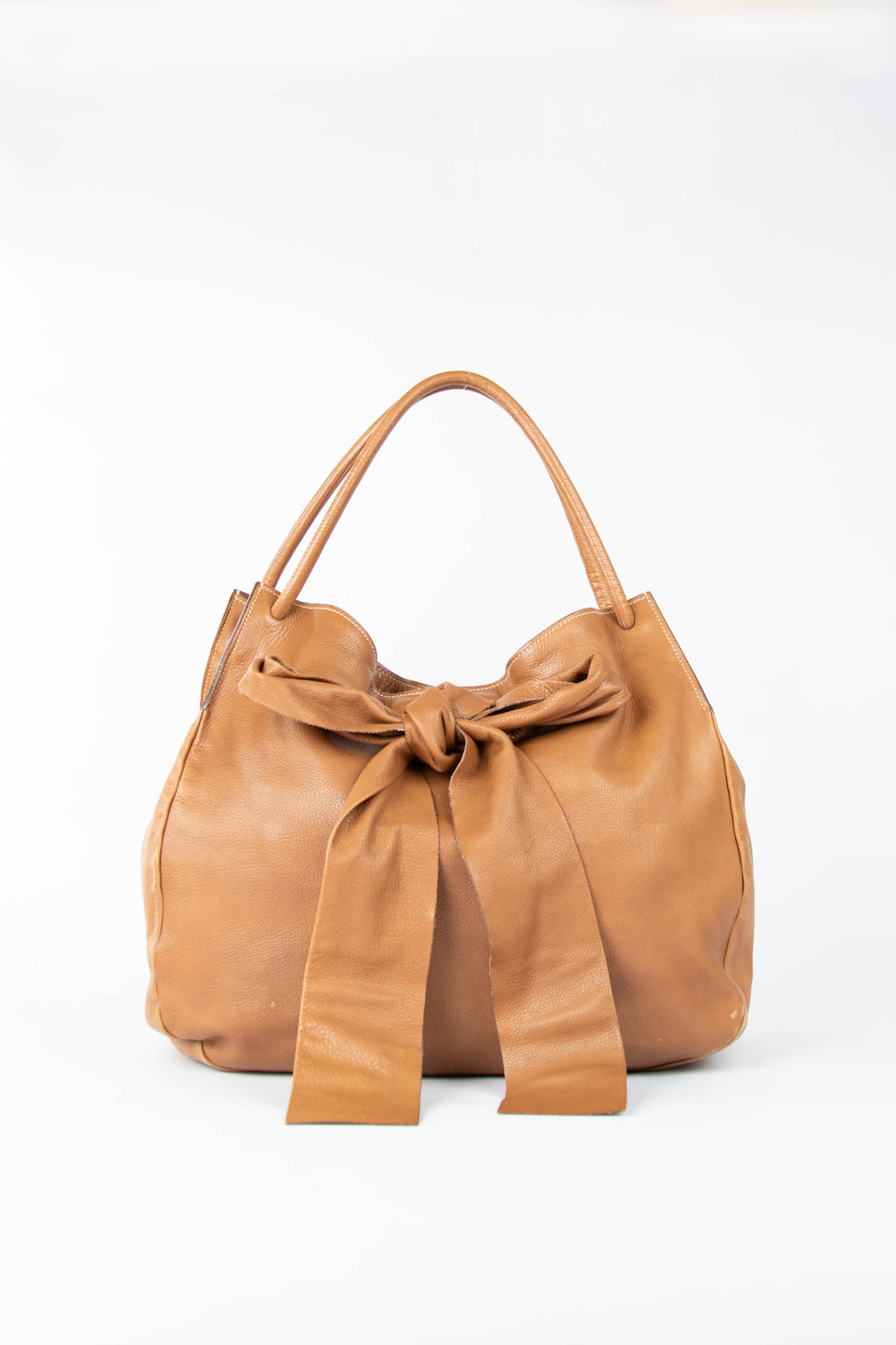 2000s Miu Miu Brown Leather Bow Tote Bag