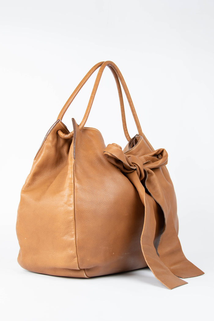 2000s Miu Miu Brown Leather Bow Tote Bag