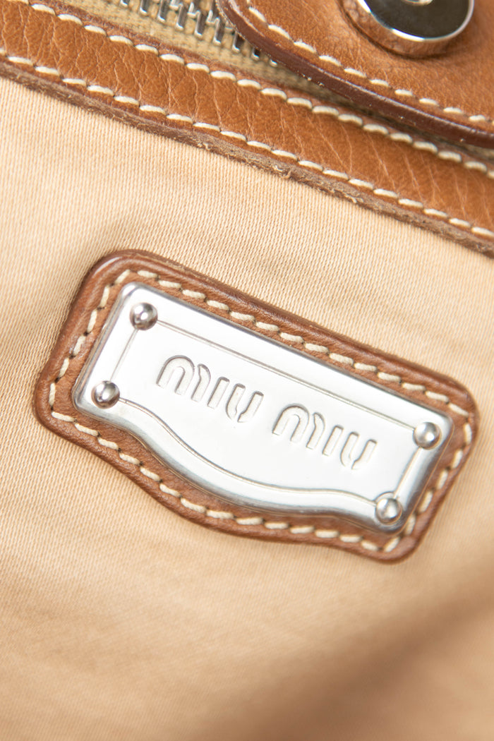 2000s Miu Miu Brown Leather Bow Tote Bag