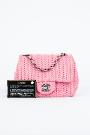 2015 Chanel Pink Lambskin Paris Seoul Crochet Mini Square Flap Bag