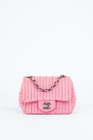 2015 Chanel Pink Lambskin Paris Seoul Crochet Mini Square Flap Bag