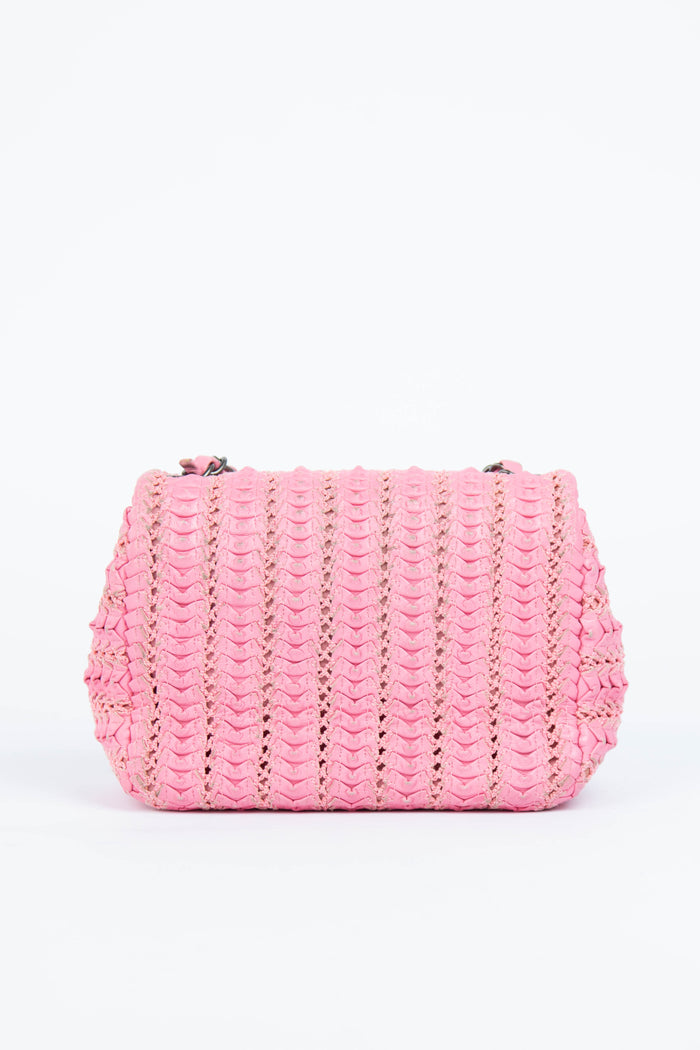 2015 Chanel Pink Lambskin Paris Seoul Crochet Mini Square Flap Bag