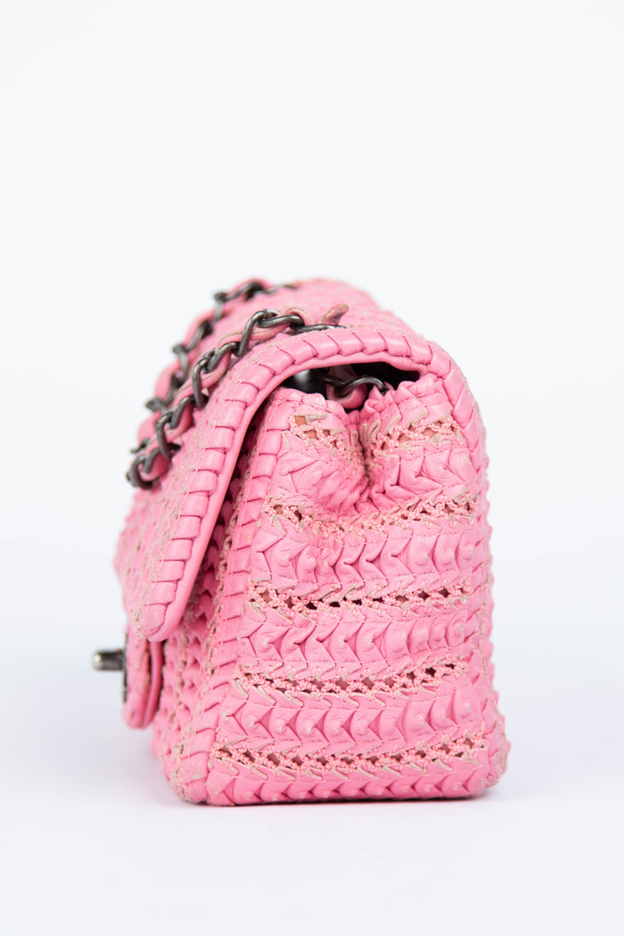 2015 Chanel Pink Lambskin Paris Seoul Crochet Mini Square Flap Bag