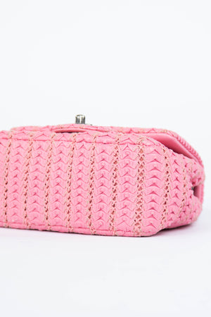 2015 Chanel Pink Lambskin Paris Seoul Crochet Mini Square Flap Bag