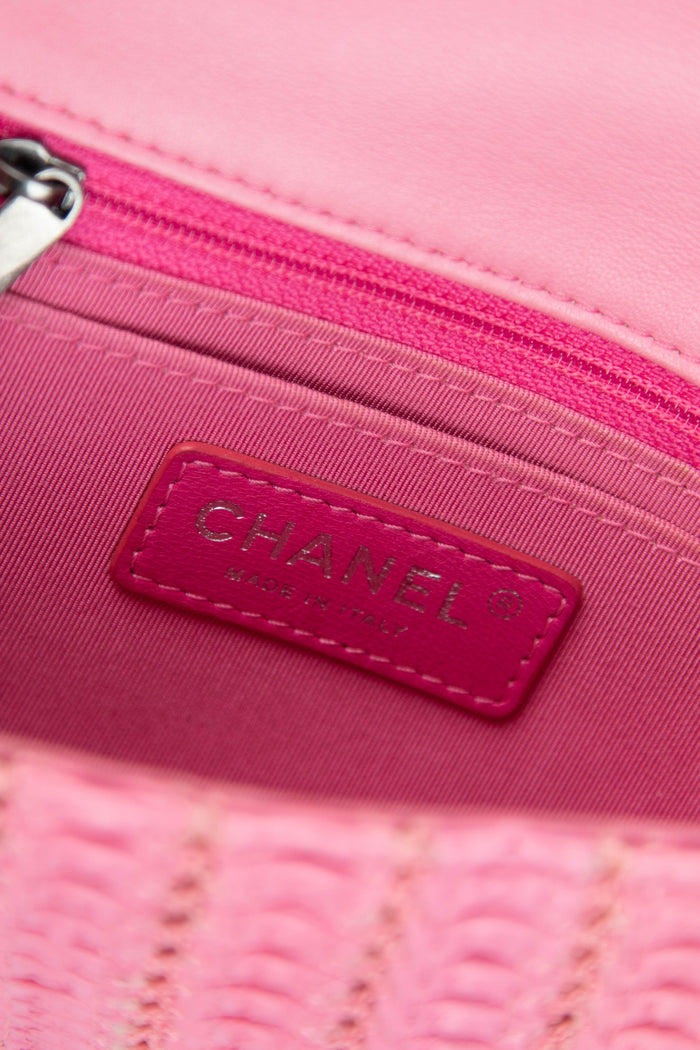 2015 Chanel Pink Lambskin Paris Seoul Crochet Mini Square Flap Bag