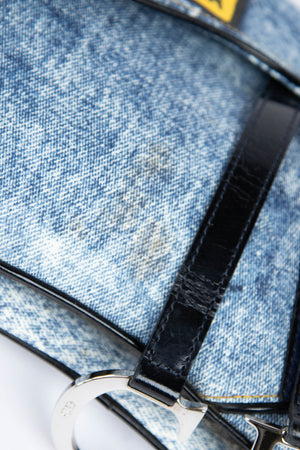 2000s Christian Dior Printed Denim Double Saddle Bag