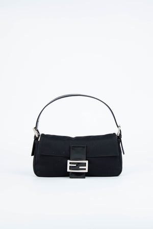 Vintage Fendi Black Neoprene Baguette Shoulder Bag