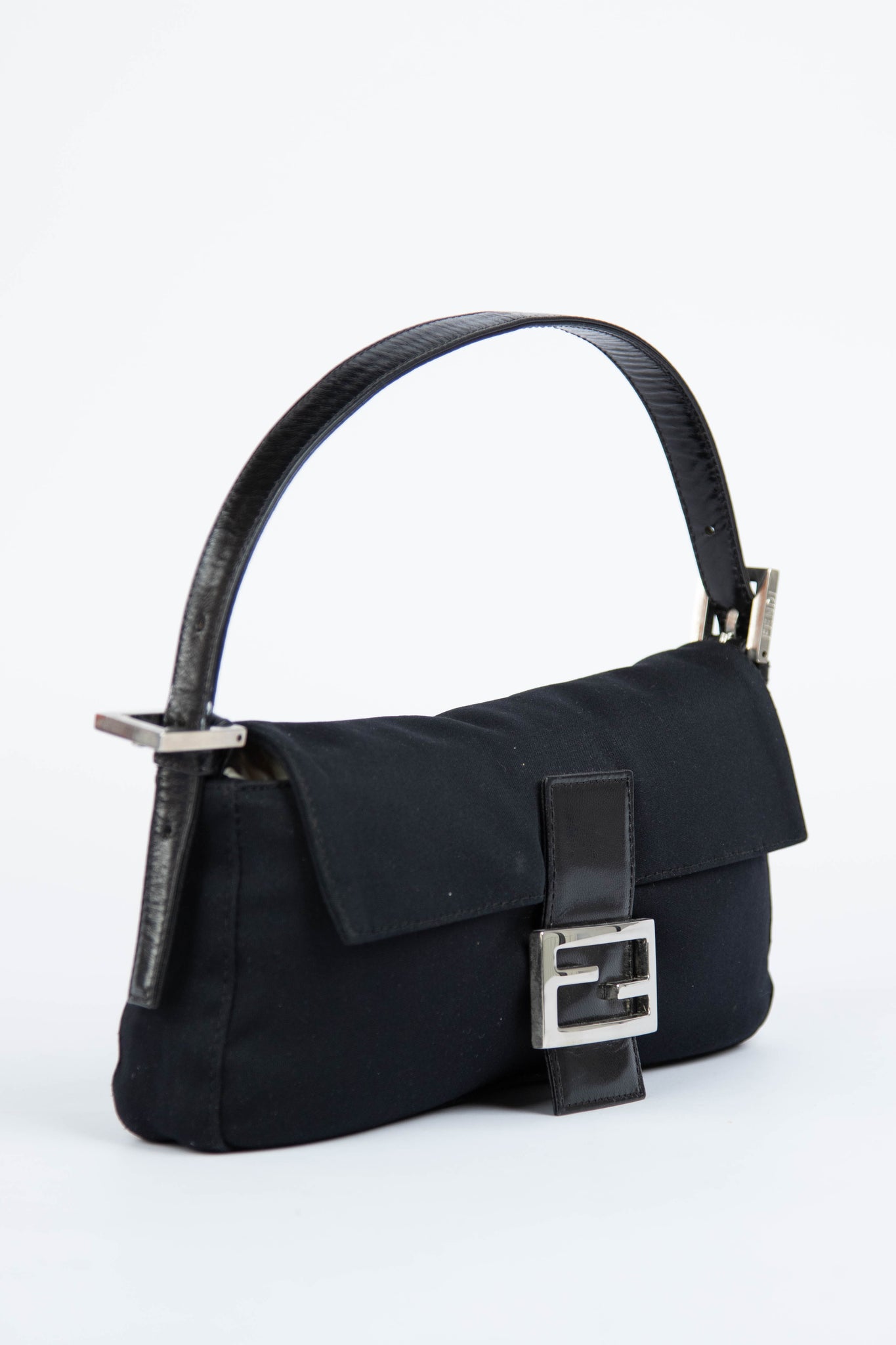 Vintage Fendi Black Neoprene Baguette Shoulder Bag