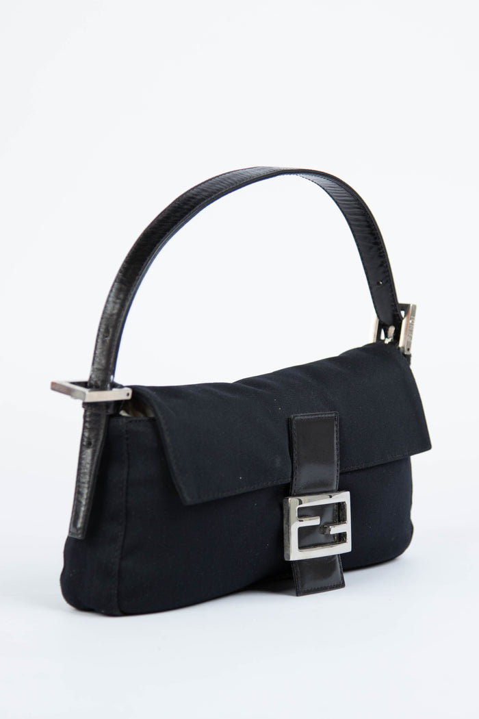 Vintage Fendi Black Neoprene Baguette Shoulder Bag