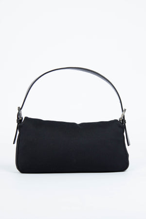 Vintage Fendi Black Neoprene Baguette Shoulder Bag