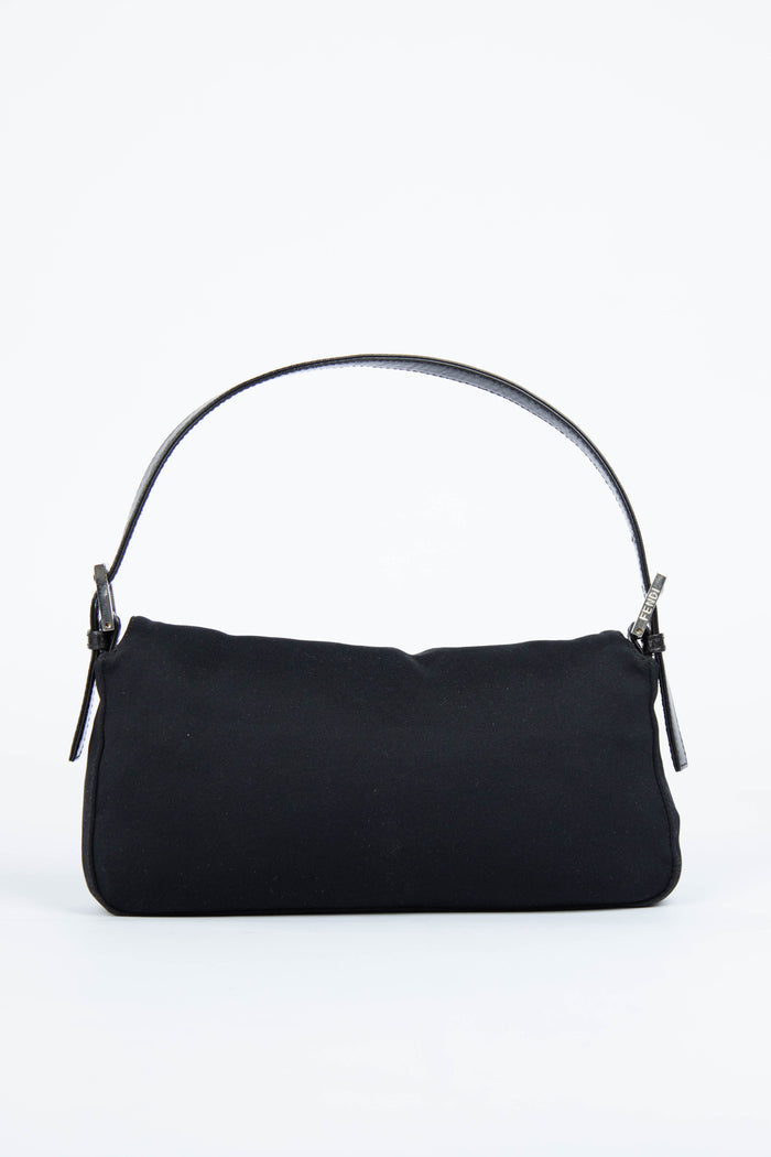 Vintage Fendi Black Neoprene Baguette Shoulder Bag