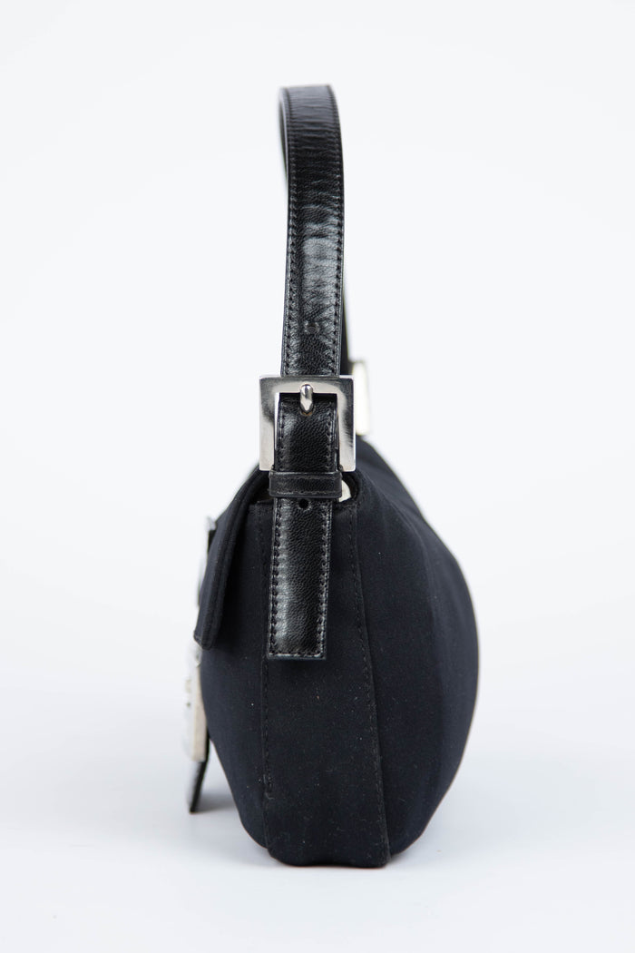 Vintage Fendi Black Neoprene Baguette Shoulder Bag