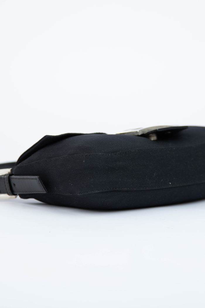 Vintage Fendi Black Neoprene Baguette Shoulder Bag