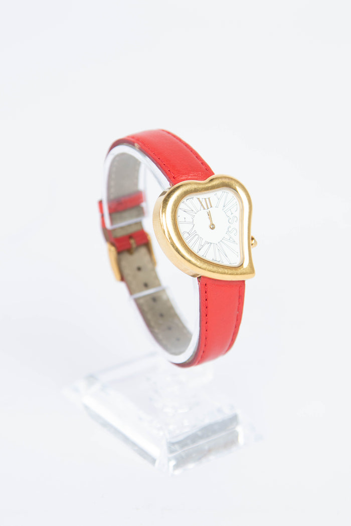 RARE Red Vintage YSL Gold Heart Watch