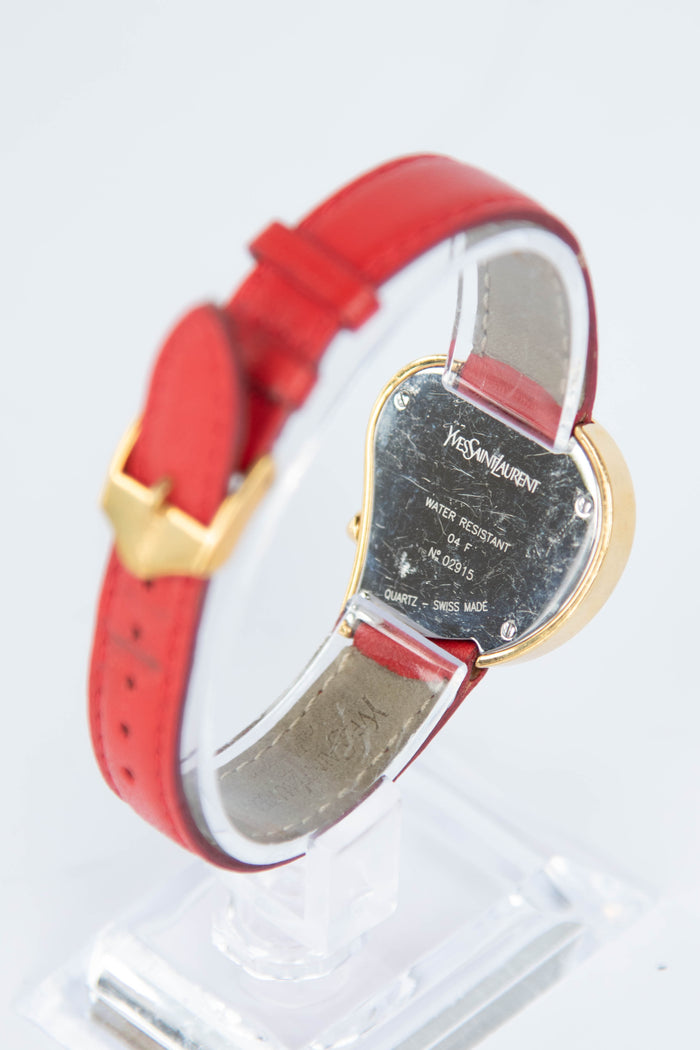 RARE Red Vintage YSL Gold Heart Watch