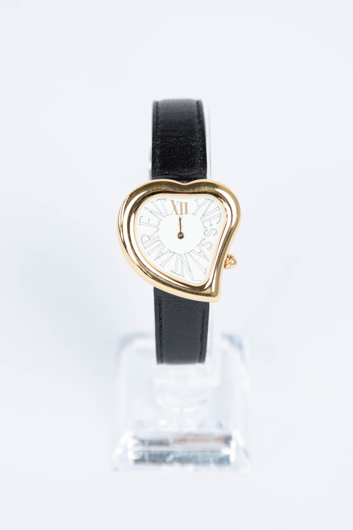 RARE Black Vintage YSL Gold Heart Watch