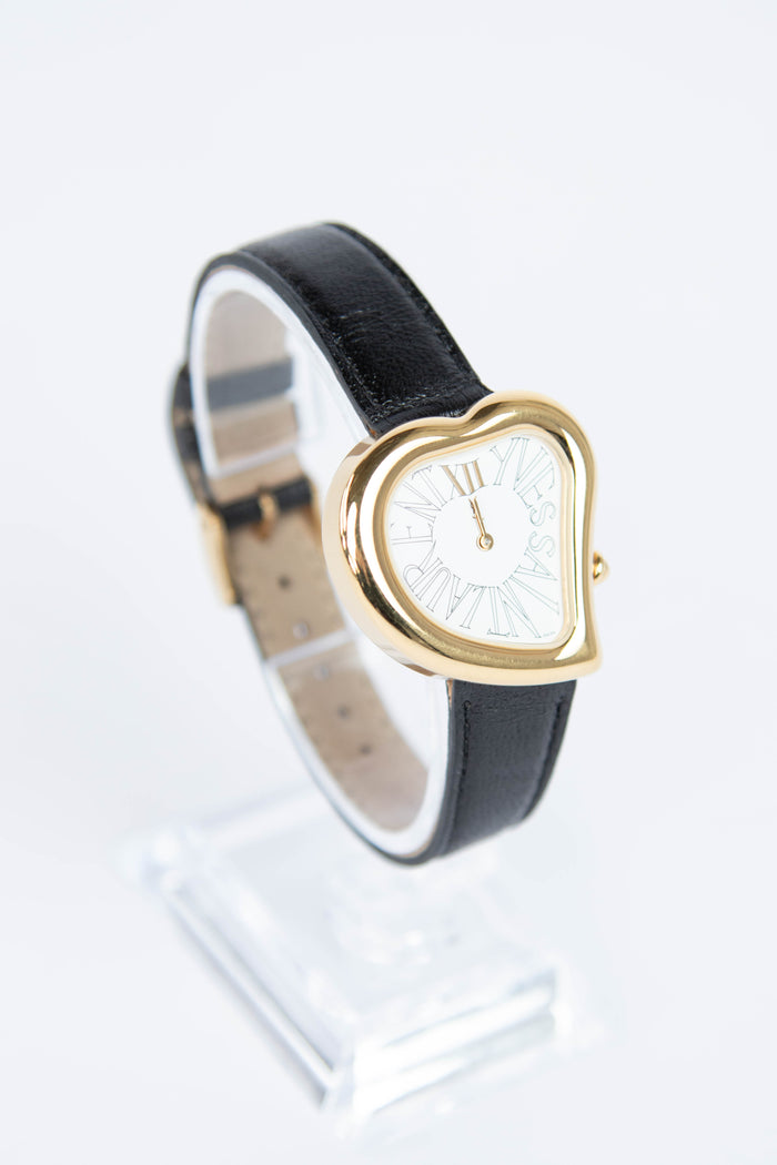 RARE Black Vintage YSL Gold Heart Watch