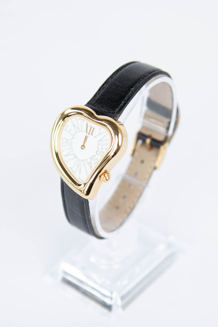 RARE Black Vintage YSL Gold Heart Watch